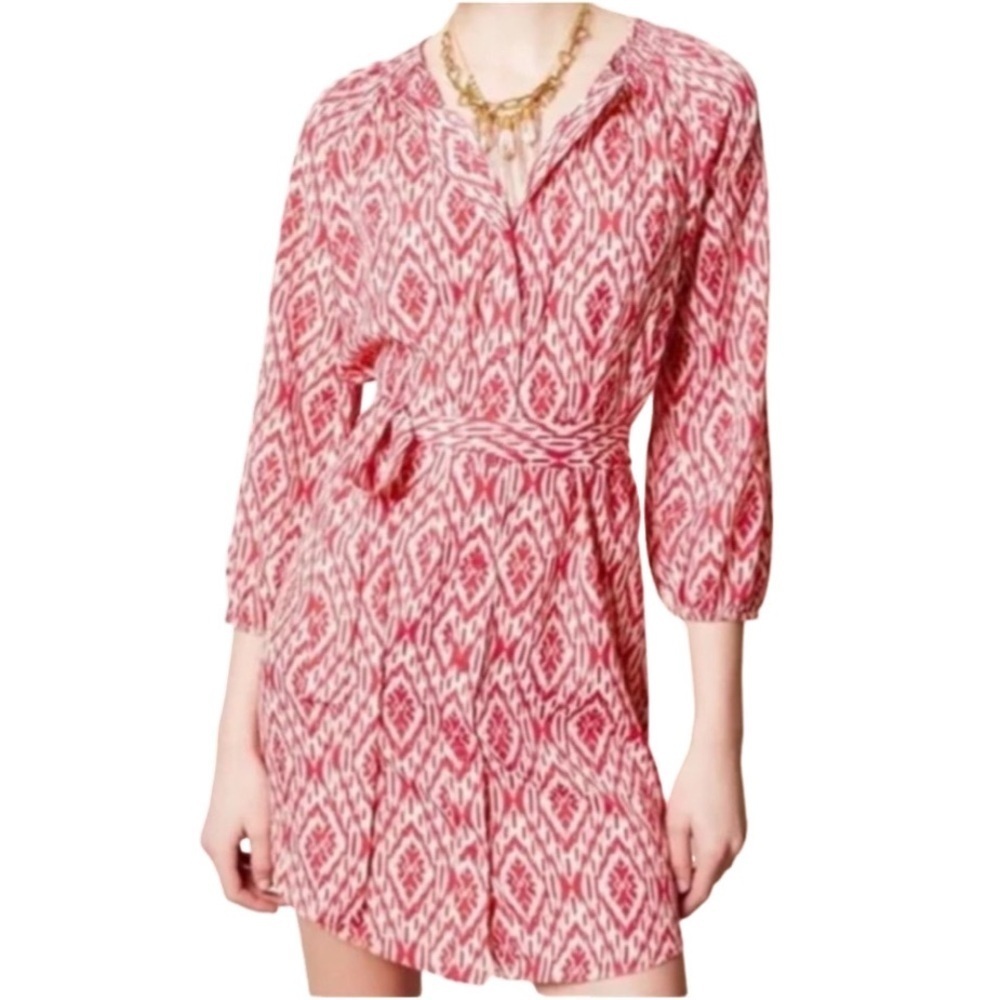 Maeve for Anthropologie Ikat Red and White Dress. Size M. Full button down.